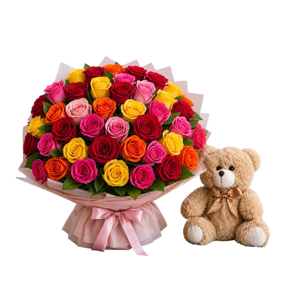 A Charming Floral and Teddy Duo