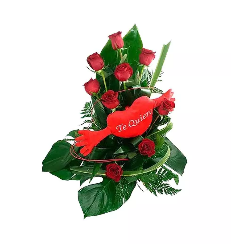 Passionate Bouquet of Red Roses with Heart Shape Teddy as Teddy Day Gift