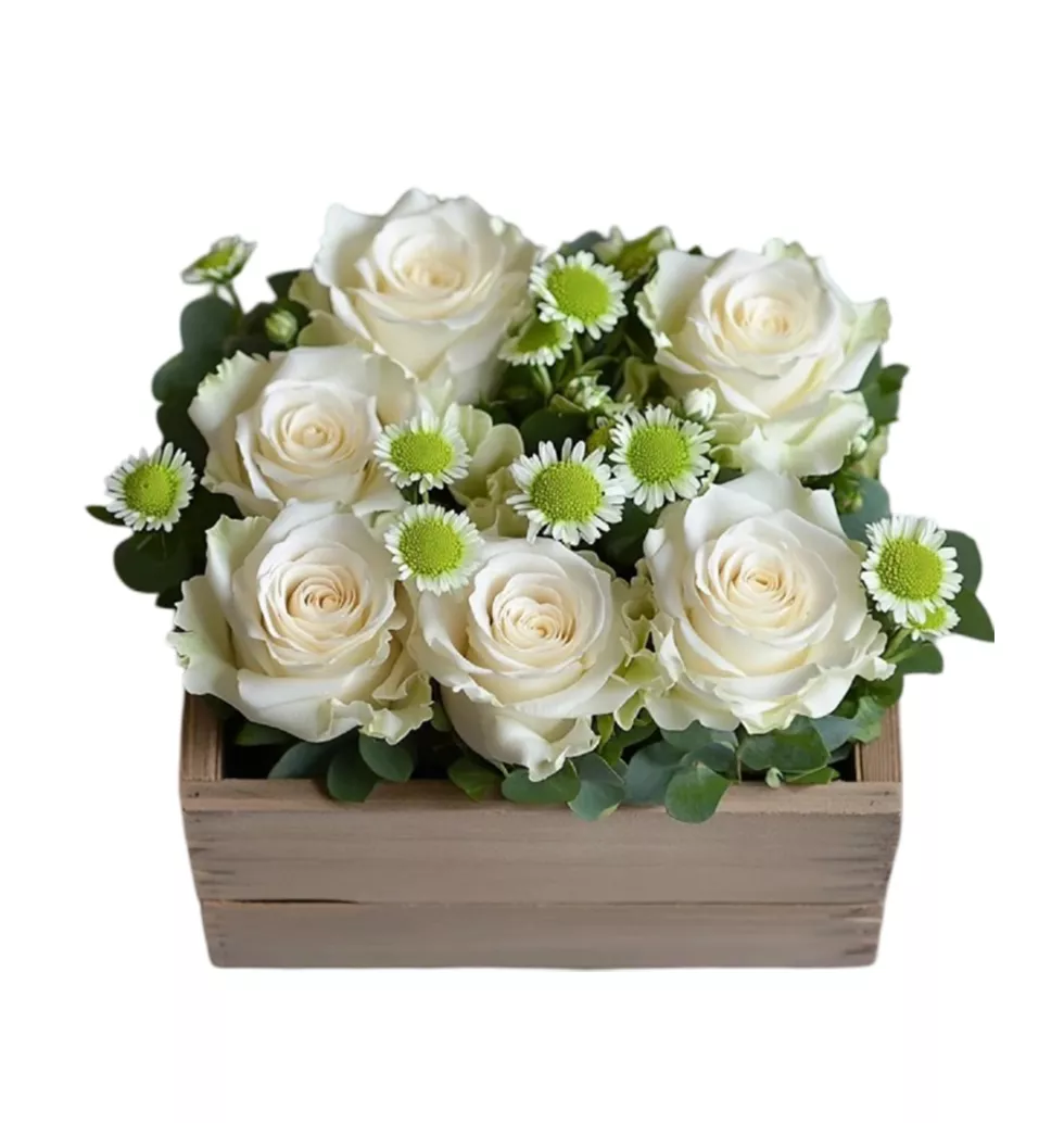 Whimsical Wooden Box of Roses