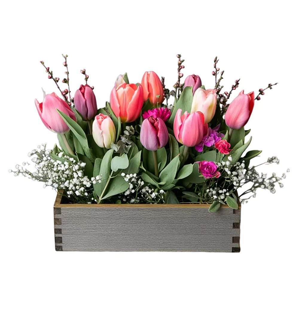 Rustic Floral Box with Tulips